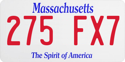 MA license plate 275FX7