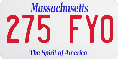 MA license plate 275FY0