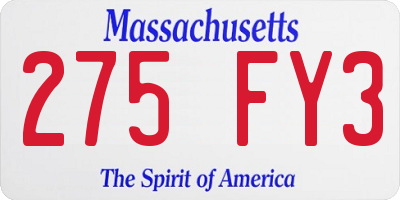 MA license plate 275FY3