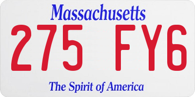 MA license plate 275FY6