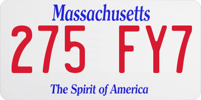 MA license plate 275FY7