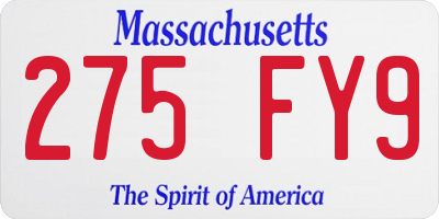 MA license plate 275FY9