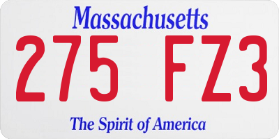 MA license plate 275FZ3