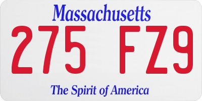 MA license plate 275FZ9