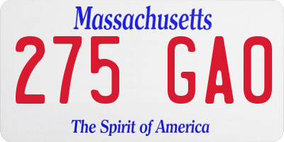 MA license plate 275GA0