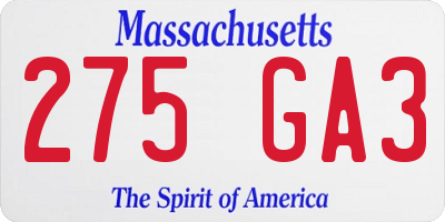MA license plate 275GA3