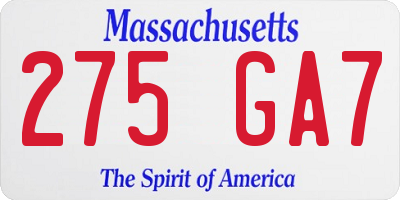 MA license plate 275GA7