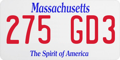 MA license plate 275GD3