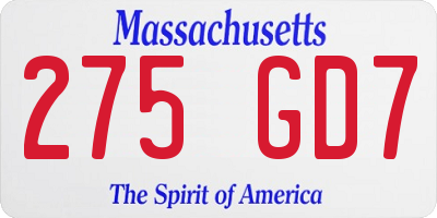 MA license plate 275GD7
