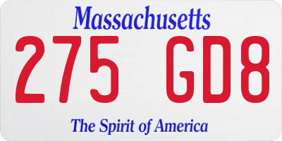 MA license plate 275GD8