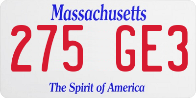 MA license plate 275GE3