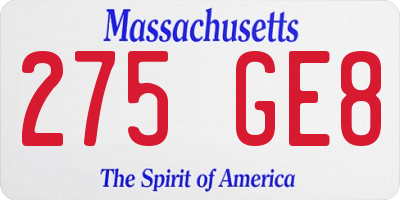 MA license plate 275GE8