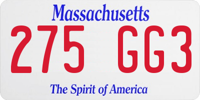 MA license plate 275GG3