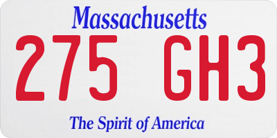 MA license plate 275GH3