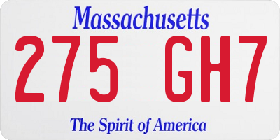 MA license plate 275GH7