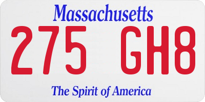 MA license plate 275GH8
