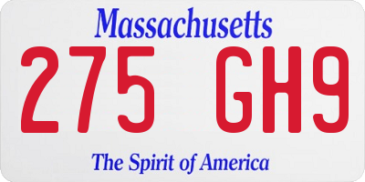 MA license plate 275GH9