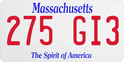 MA license plate 275GI3
