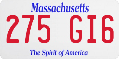 MA license plate 275GI6