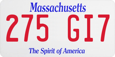 MA license plate 275GI7