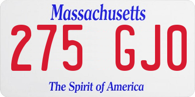 MA license plate 275GJ0