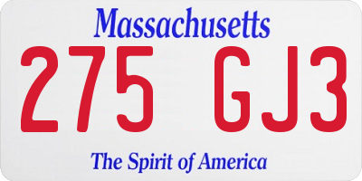 MA license plate 275GJ3