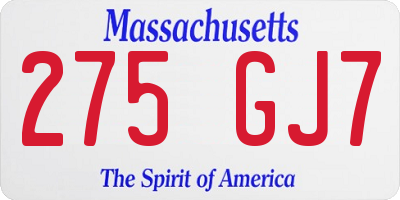 MA license plate 275GJ7