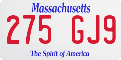 MA license plate 275GJ9