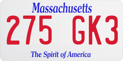 MA license plate 275GK3