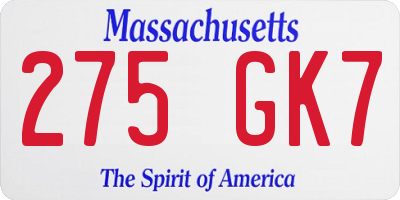 MA license plate 275GK7