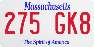 MA license plate 275GK8