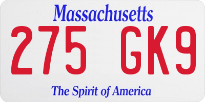 MA license plate 275GK9