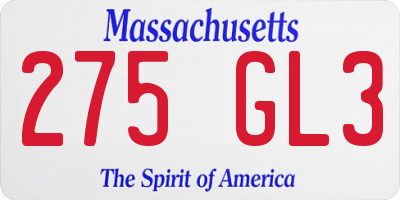 MA license plate 275GL3