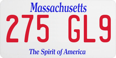 MA license plate 275GL9