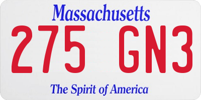 MA license plate 275GN3