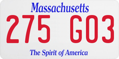 MA license plate 275GO3