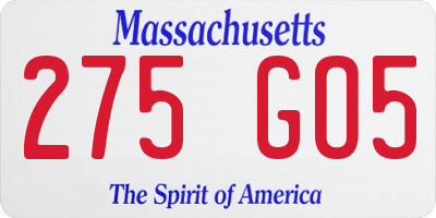 MA license plate 275GO5
