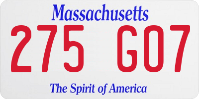 MA license plate 275GO7