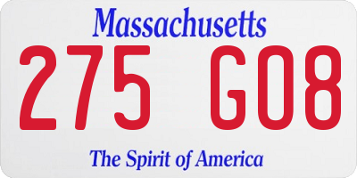 MA license plate 275GO8