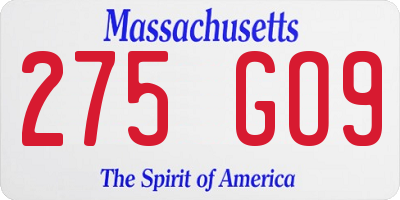 MA license plate 275GO9