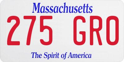 MA license plate 275GR0