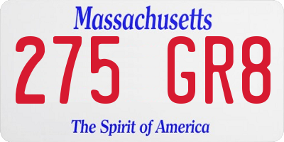 MA license plate 275GR8