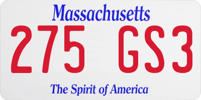 MA license plate 275GS3