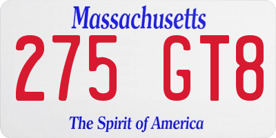 MA license plate 275GT8