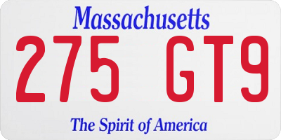 MA license plate 275GT9