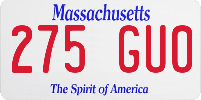 MA license plate 275GU0