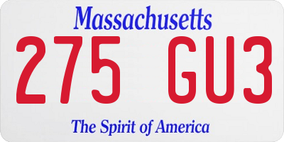MA license plate 275GU3