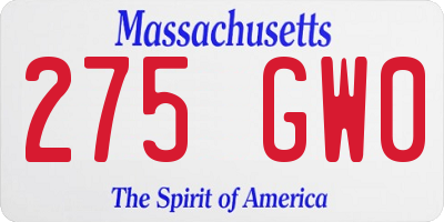 MA license plate 275GW0
