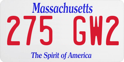 MA license plate 275GW2