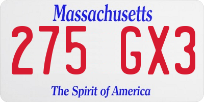 MA license plate 275GX3